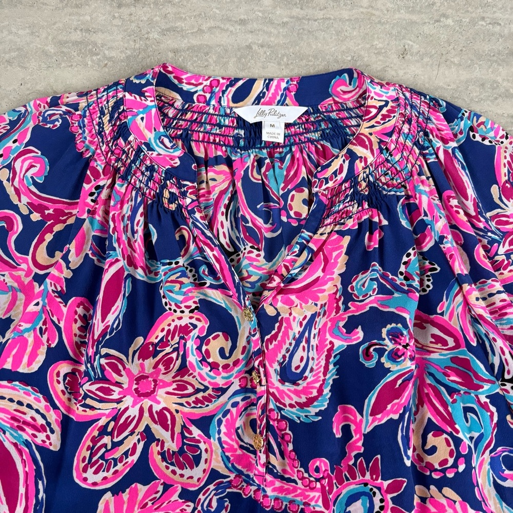 Lilly Pulitzer‎ Pink and Blue Paisley Blouse silk - Picture 4 of 5